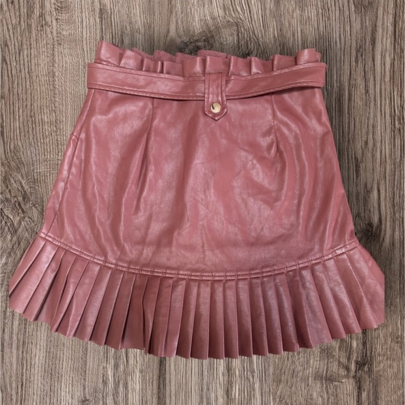 ZARA PLEATED FAUX LEATHER RUFFLE HIGH WAISTED COWBOY BROWN WESTERN SKIRT SZ S - Picture 4 of 11